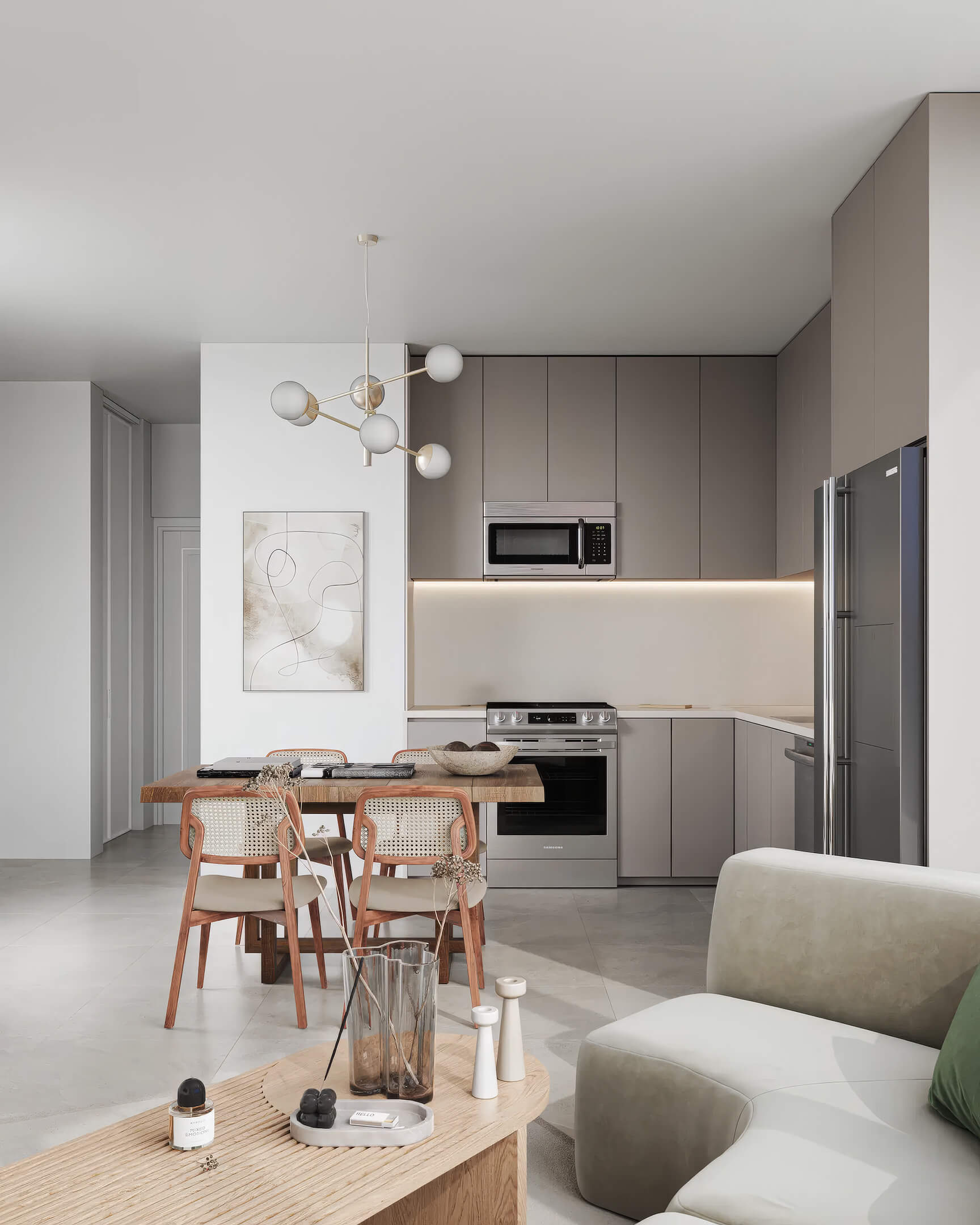Modern kitchen and dining area at Canal by IQ with sleek cabinetry and open living space