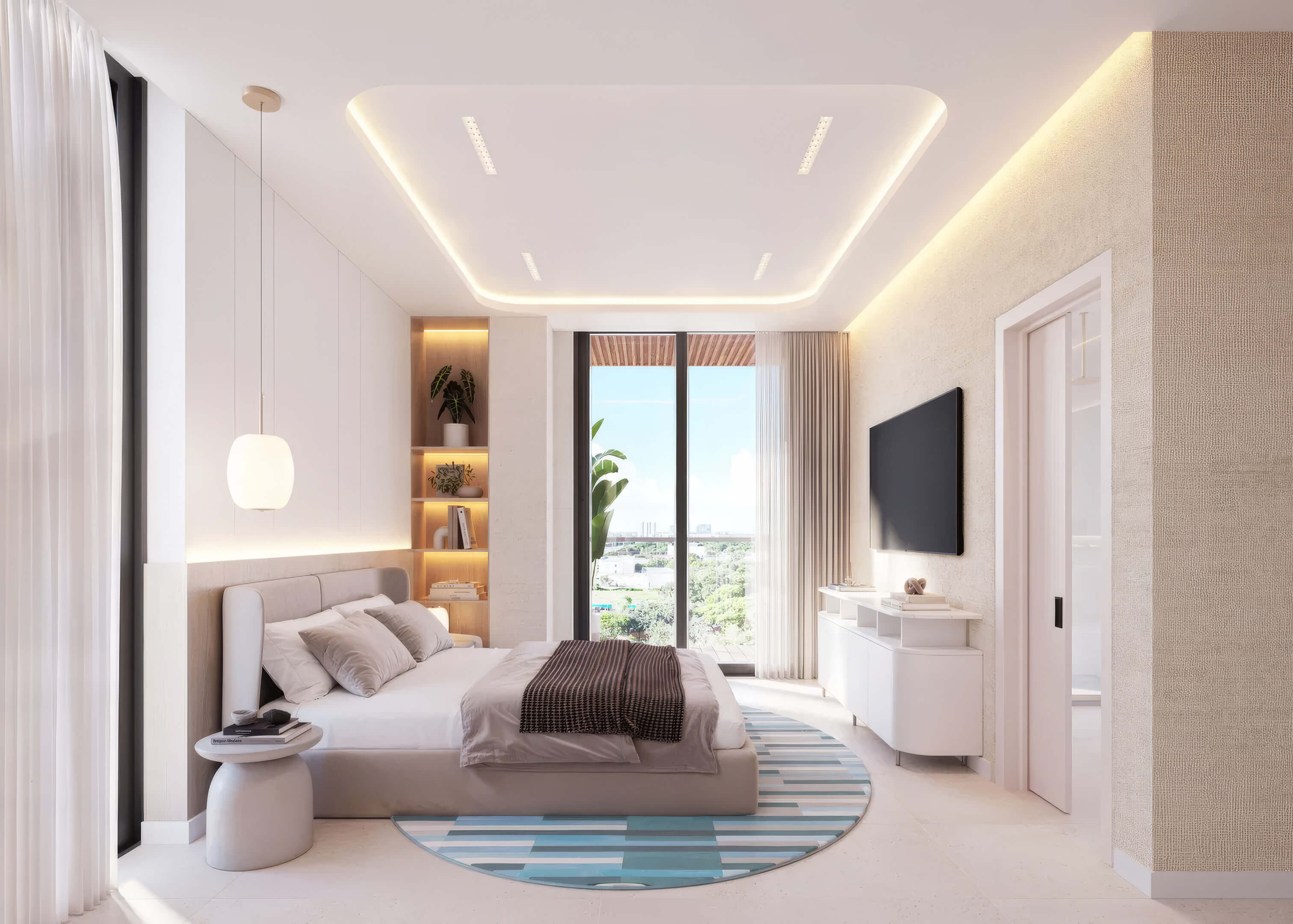 Luxury bedroom suite at EDEN Residences in Aventura with balcony view and modern finishes